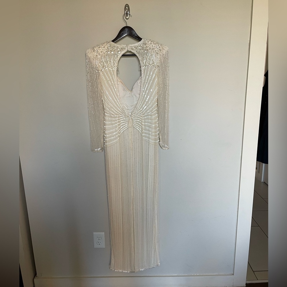 STUNNING Vintage 80s/90s Hand Beaded Wedding Dress - Picture 2 of 11
